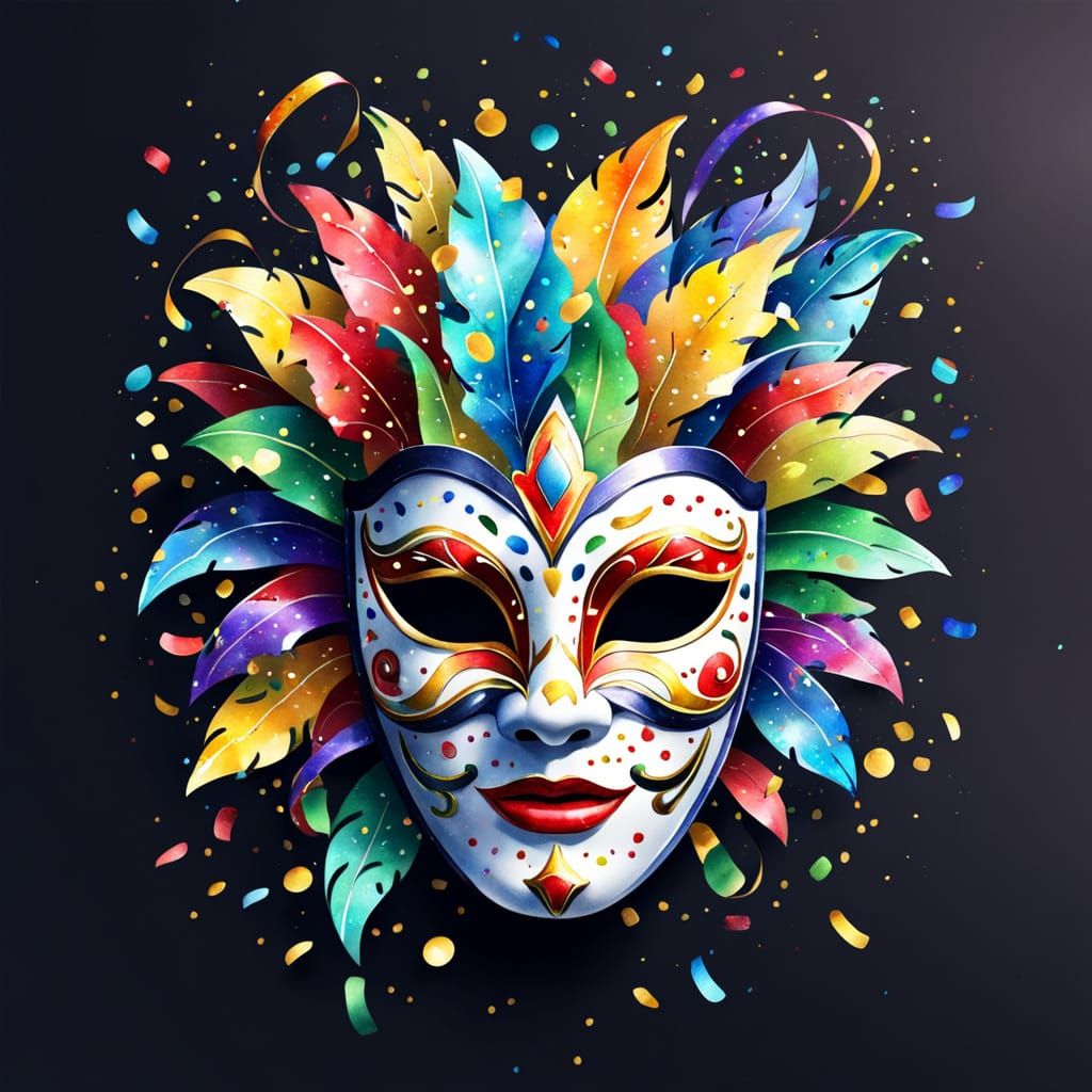 Festive Carnival Mask With Christmas Confetti in Watercolor ...