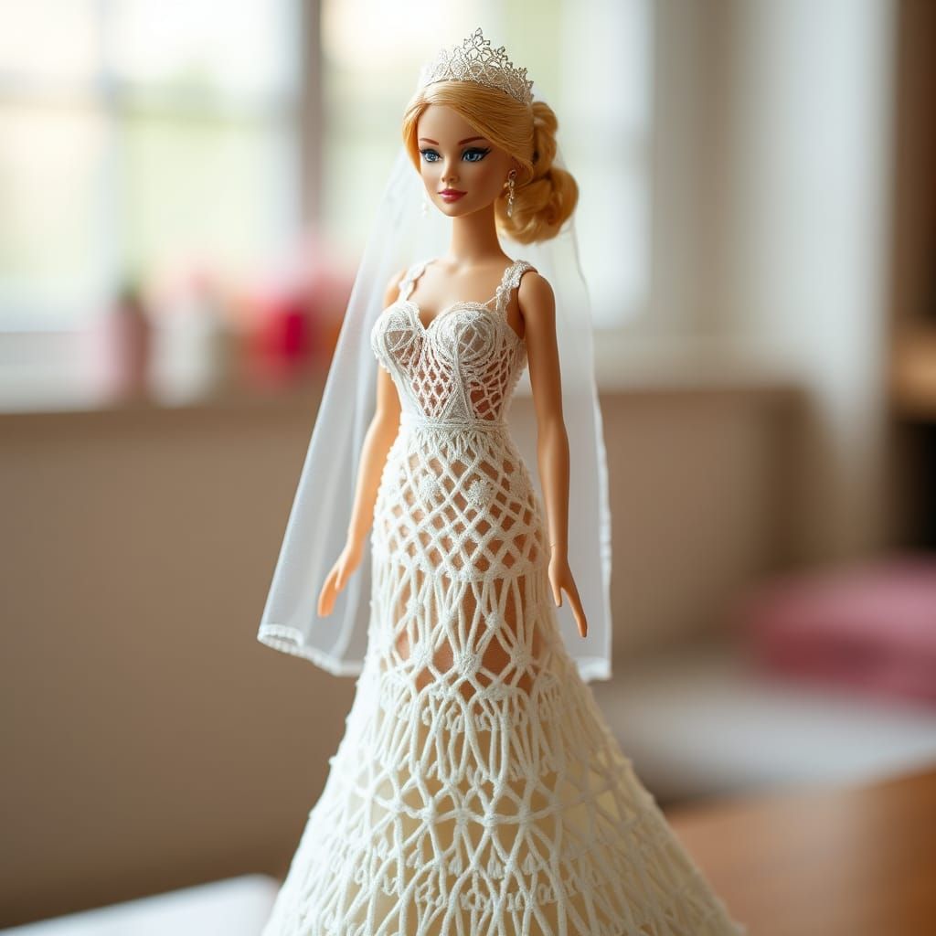 Barbie Doll in Macrame Wedding Dress, Professional Photograp...