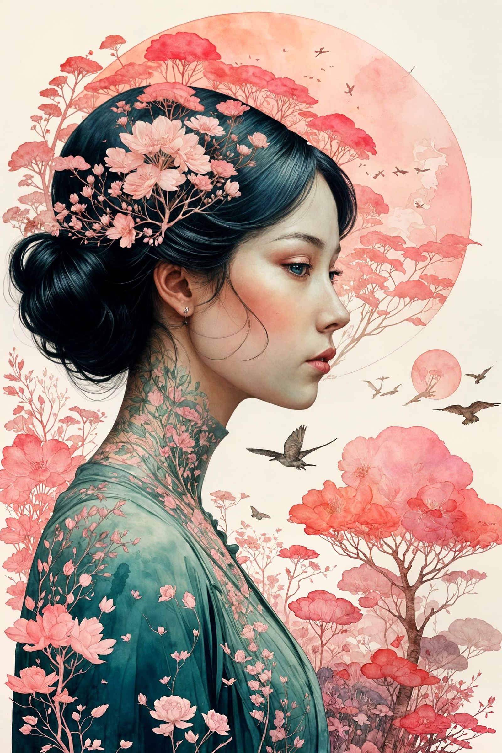 Surreal Silhouette Woman in Pastel Paradise