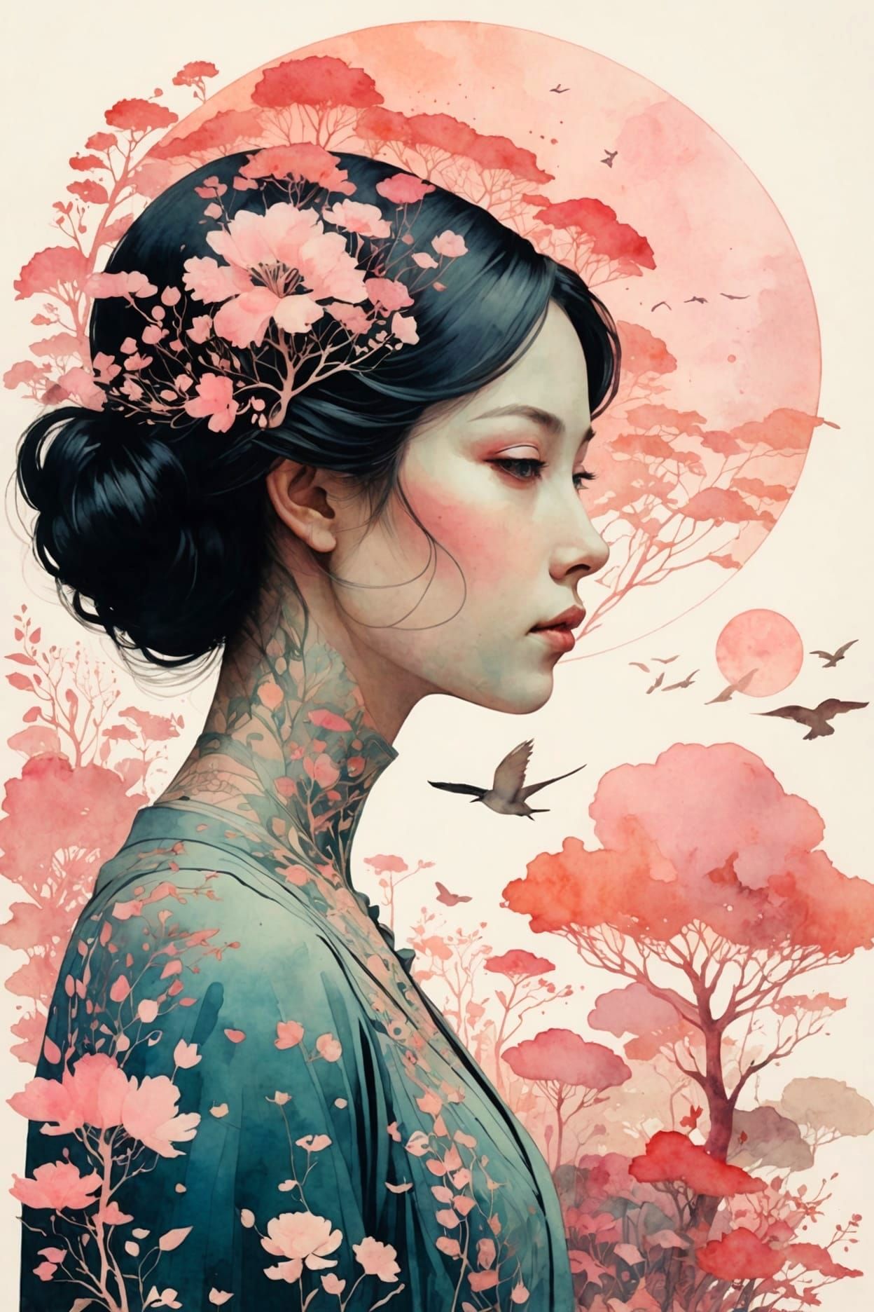 Childhood Memories in Double Exposure Watercolor