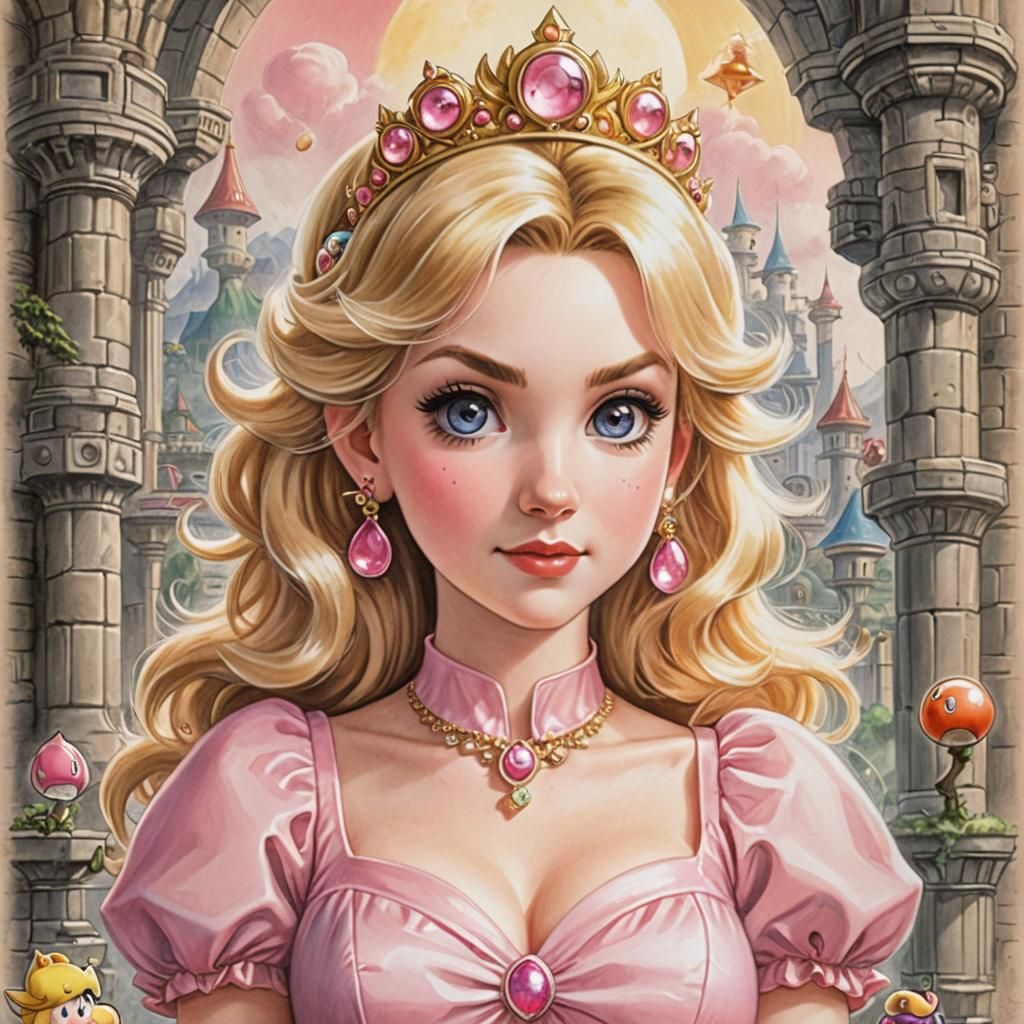 Cartoon Princess Peach in Candy Land, Comic Art
