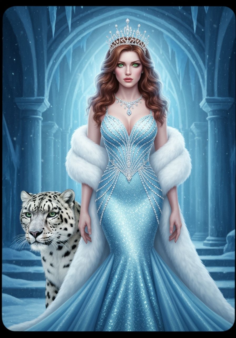 Ice Queen in Snow Castle with Snow Leopard
