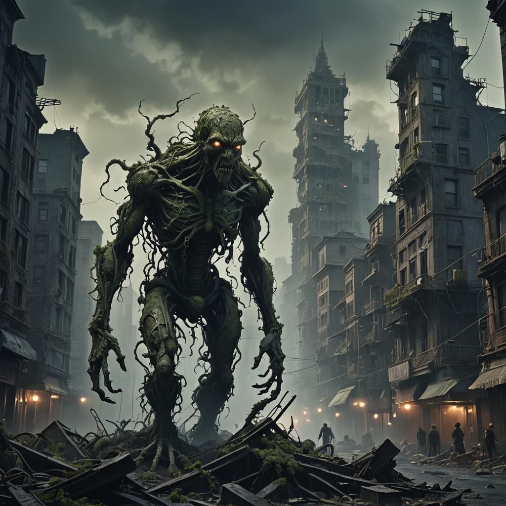 Parasitic Humanoid in Abandoned Cityscape