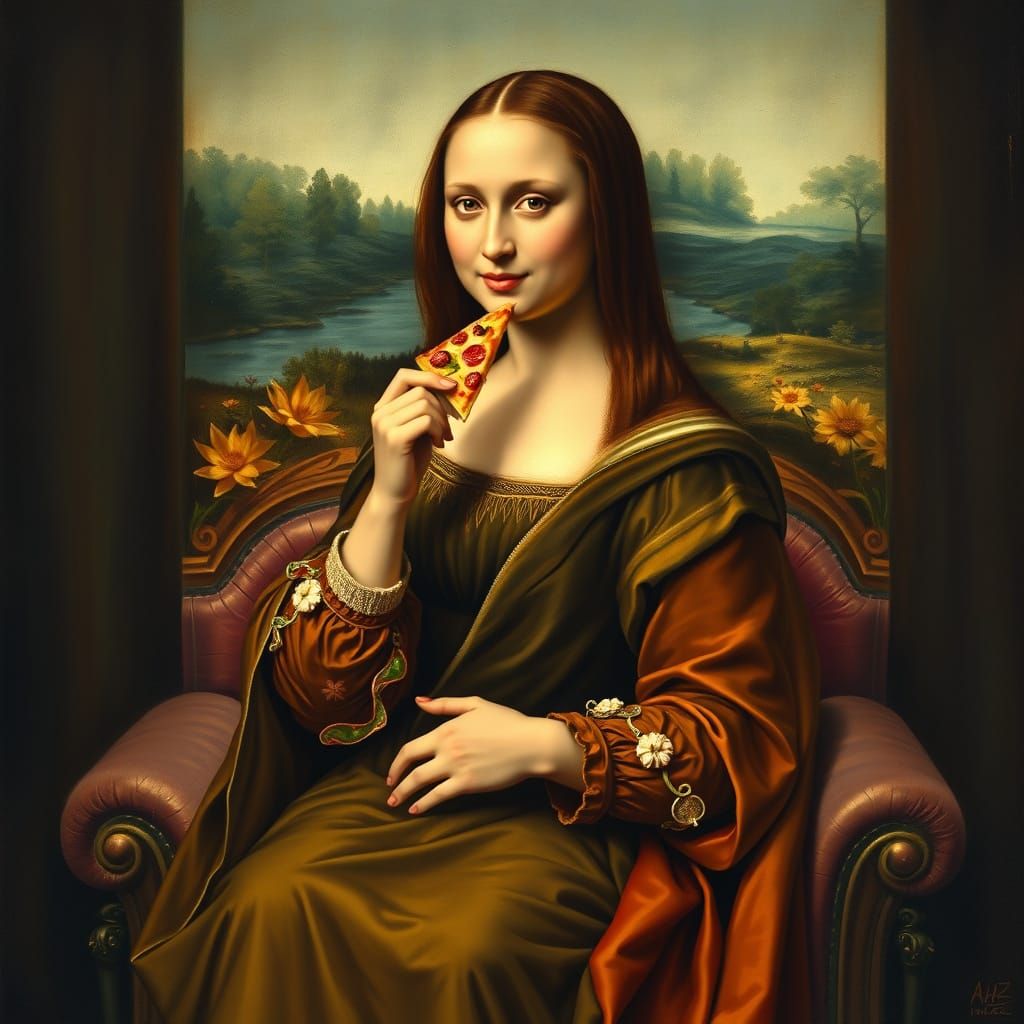 Mona Lisa Eats Pizza: Renaissance Sfumato Style