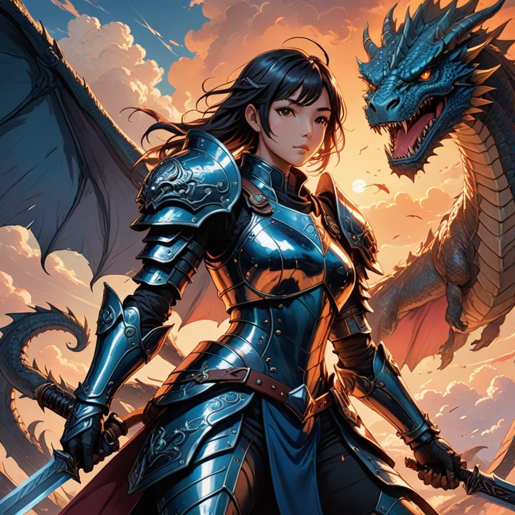 Majestic Girl Rides Dragon in Anime Illustration