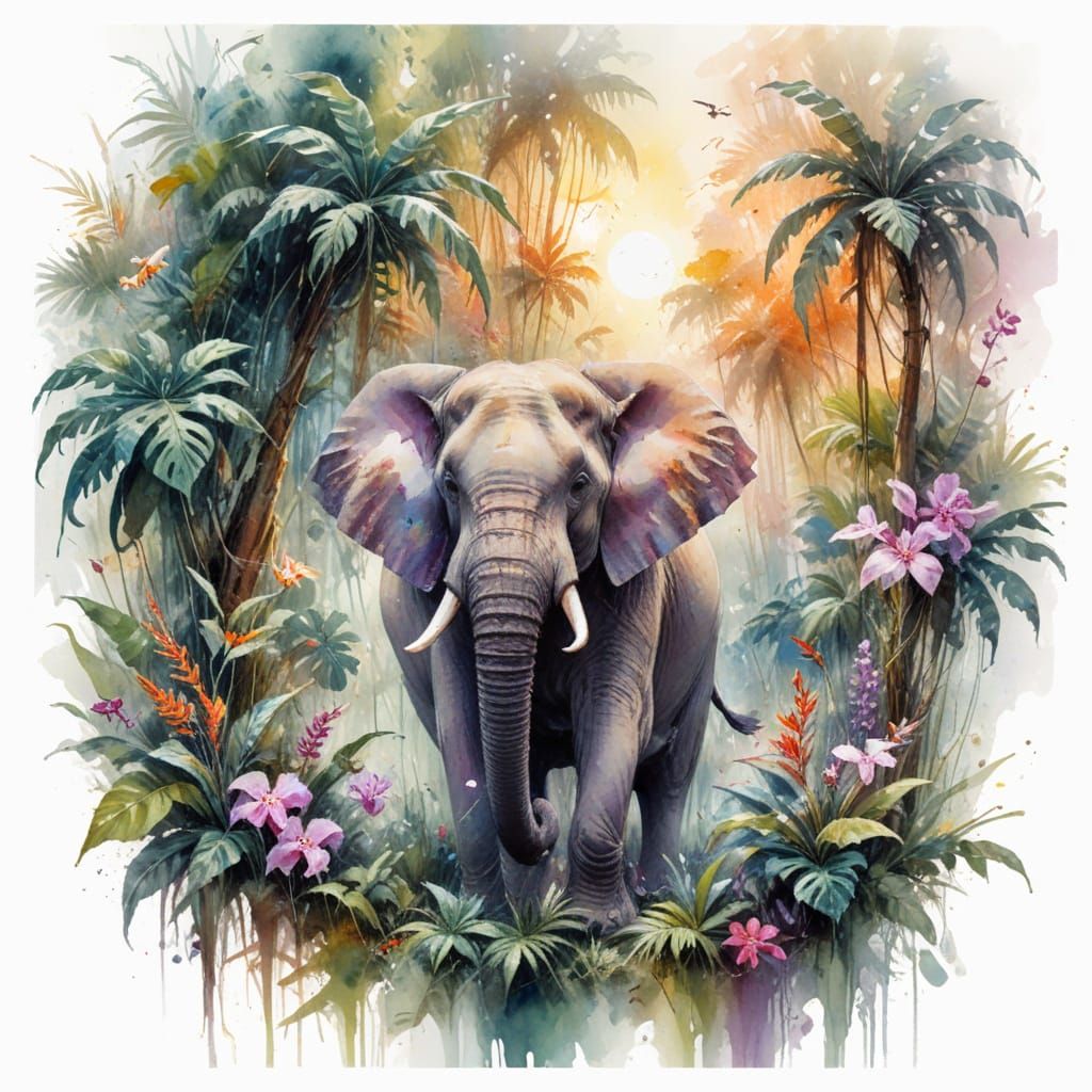 Tropical Jungle Sanctuary in Watercolour Style