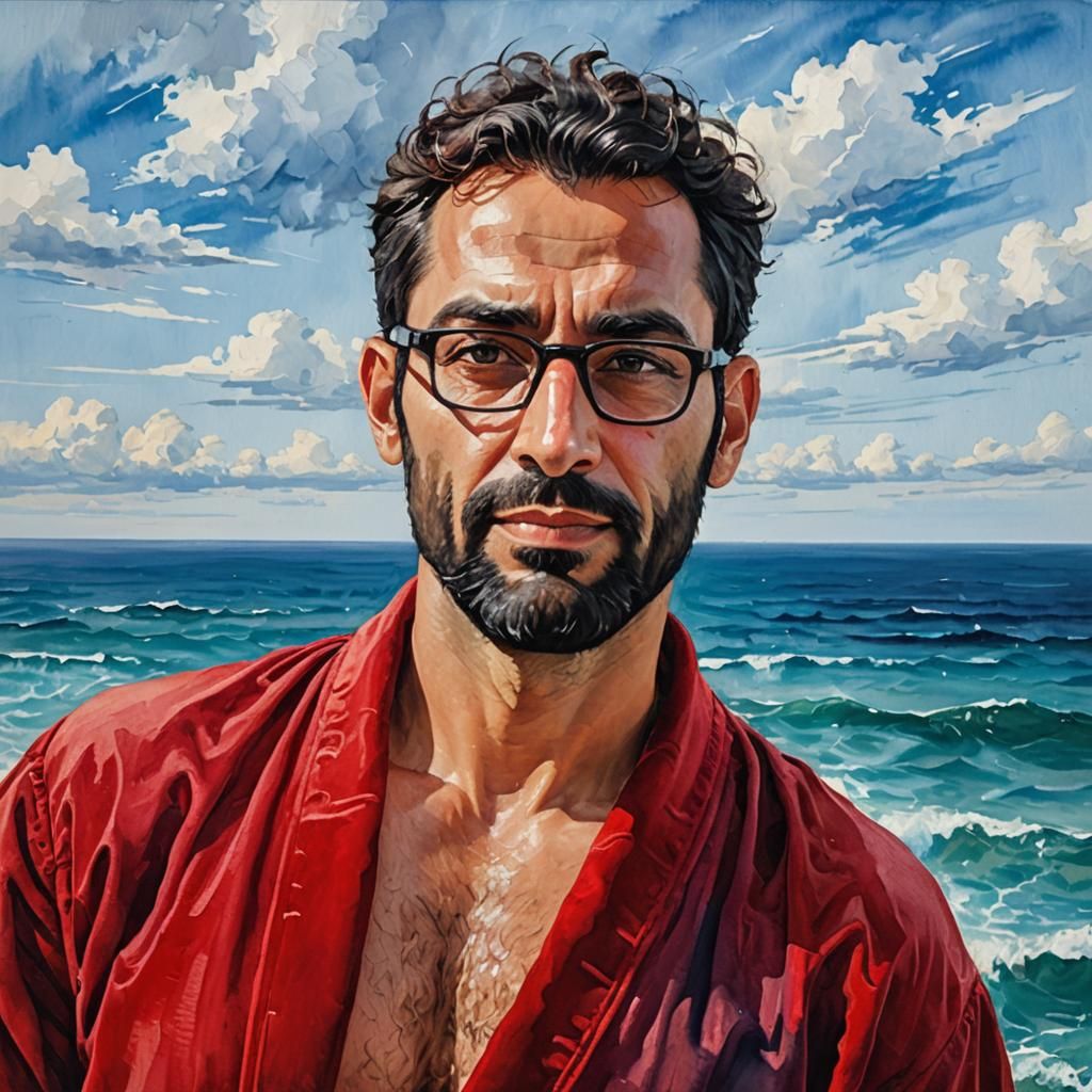 Arab Man in Red Robe, Impasto Oil Painting