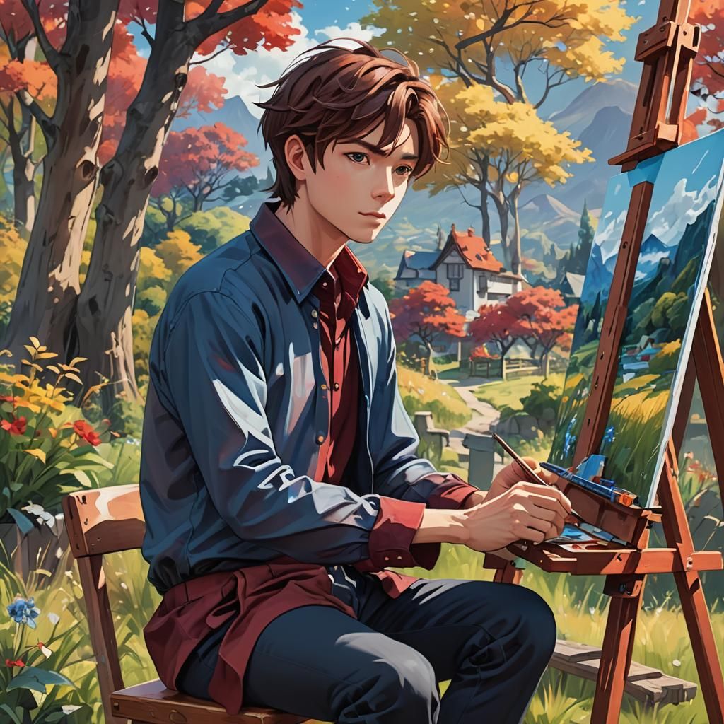 Anime Painter Creates Landscape in Manga Style