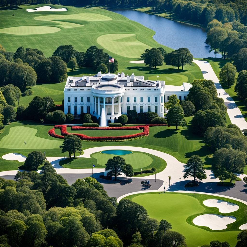 Bird's Eye View of White House with Golf Course