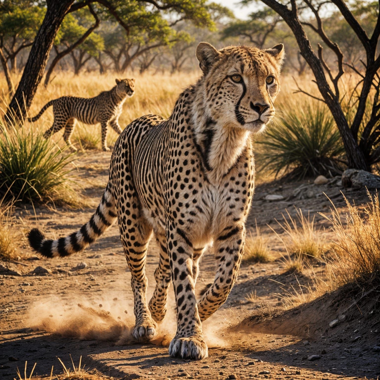 Hyperrealistic Cheetah in Mid-Pursuit of Zebra