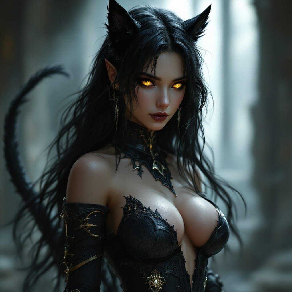 Dark Fantasy Demi-human Maiden in Lion Ears Armor