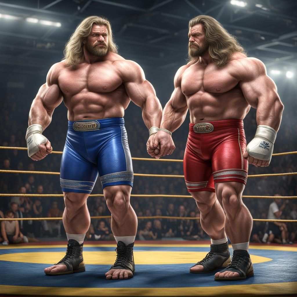 Photorealistic Wrestlers with Muscular Build on Mat