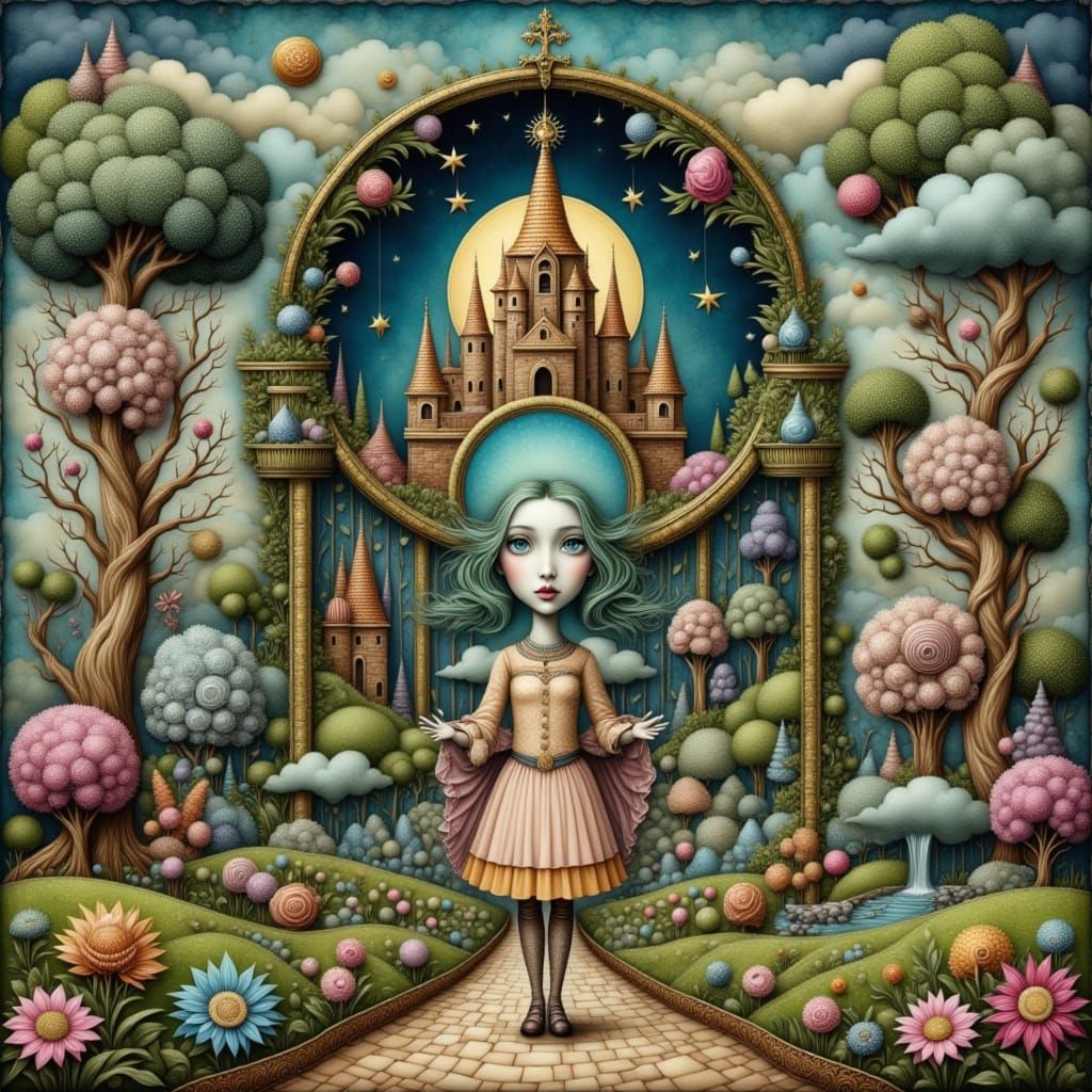 Surreal Hallway with Cute Pop Surreal and Mixed Media