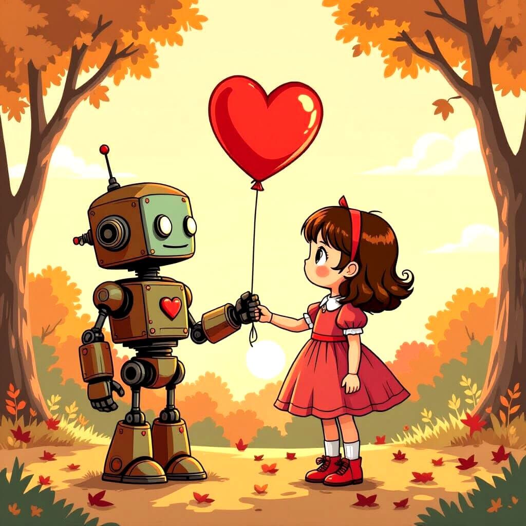 Pixel Art: Steampunk Robot, Girl, and Sunset
