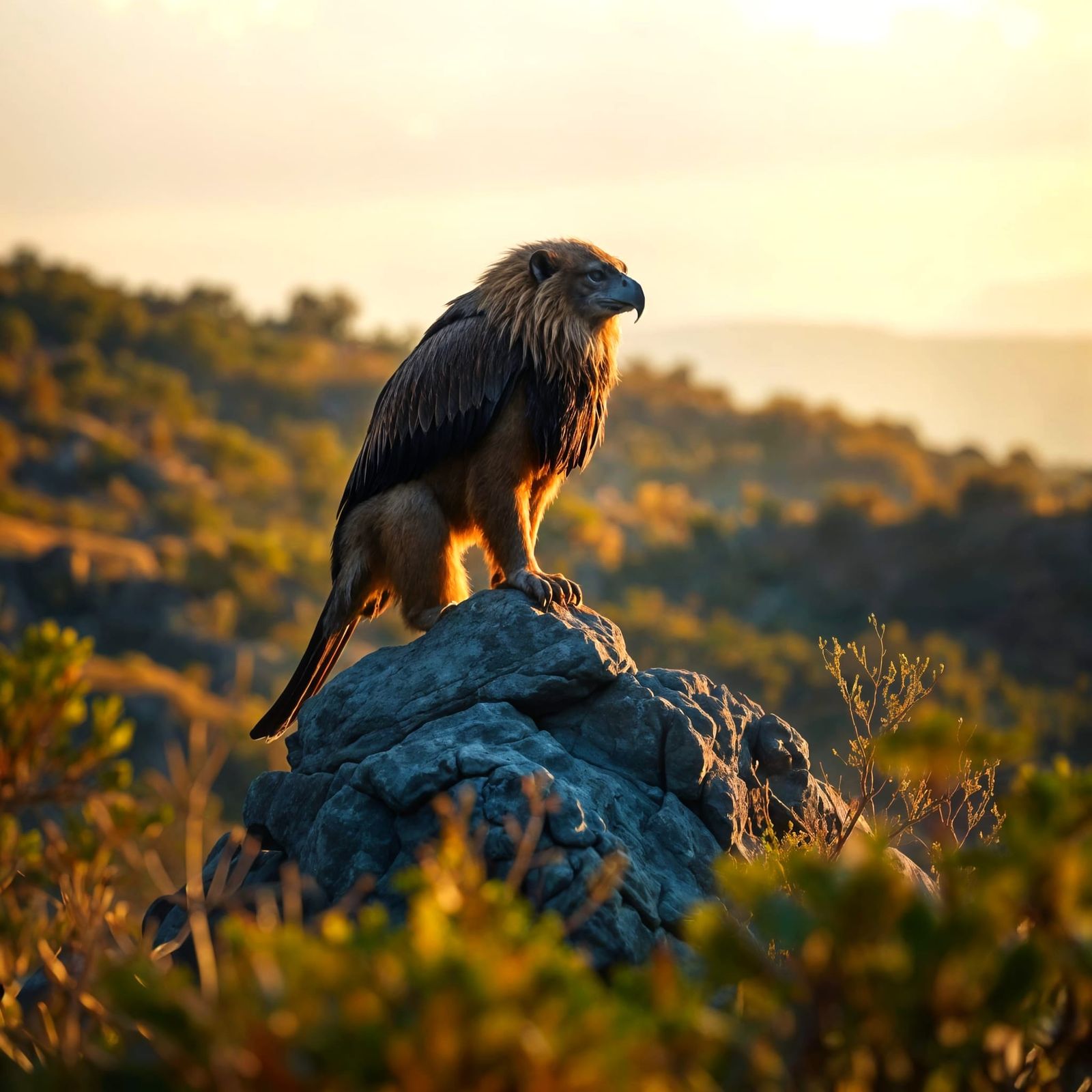 Majestic Manticore Hunts in Serene Wilderness Landscape at G...