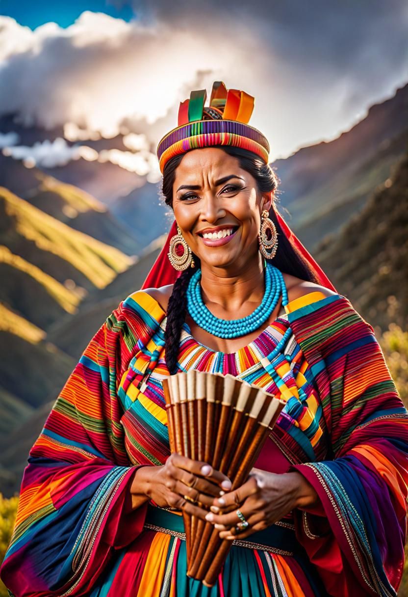 Peruvian Woman with Pan Flute in Traditional Dress