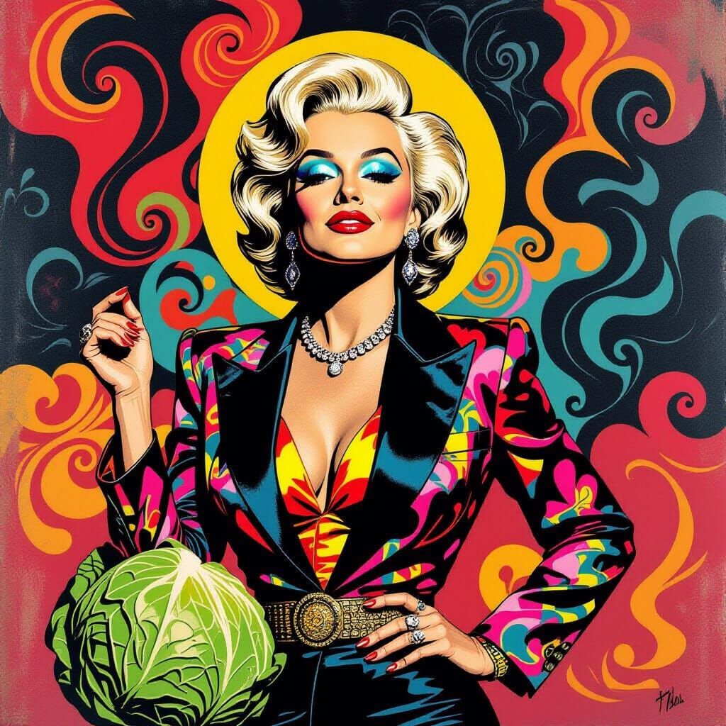 Pop art screen print. Medium shot. Cabbage as a pop culture ...