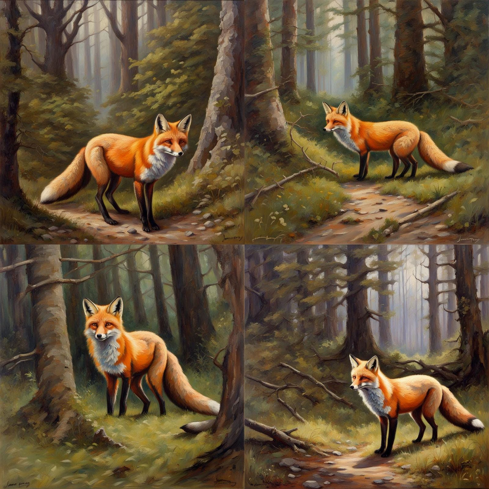 Fox in Forest, Oil Painting by James Gurney Style