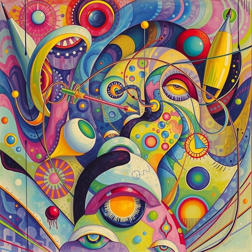 Psychedelic Art Deco Drawing in Surreal Retro Style