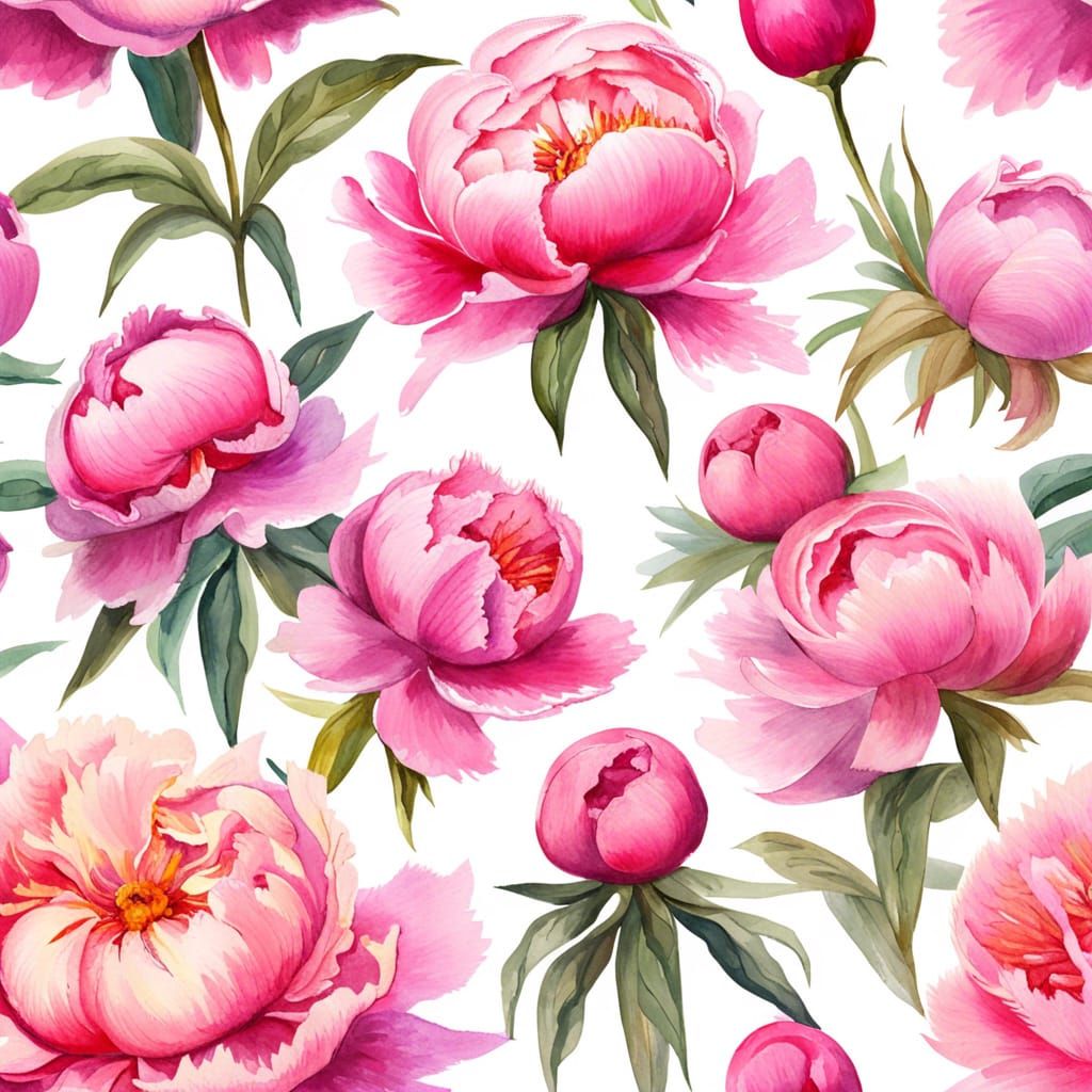 Pink Peonies Watercolor Collection in Gouache Style