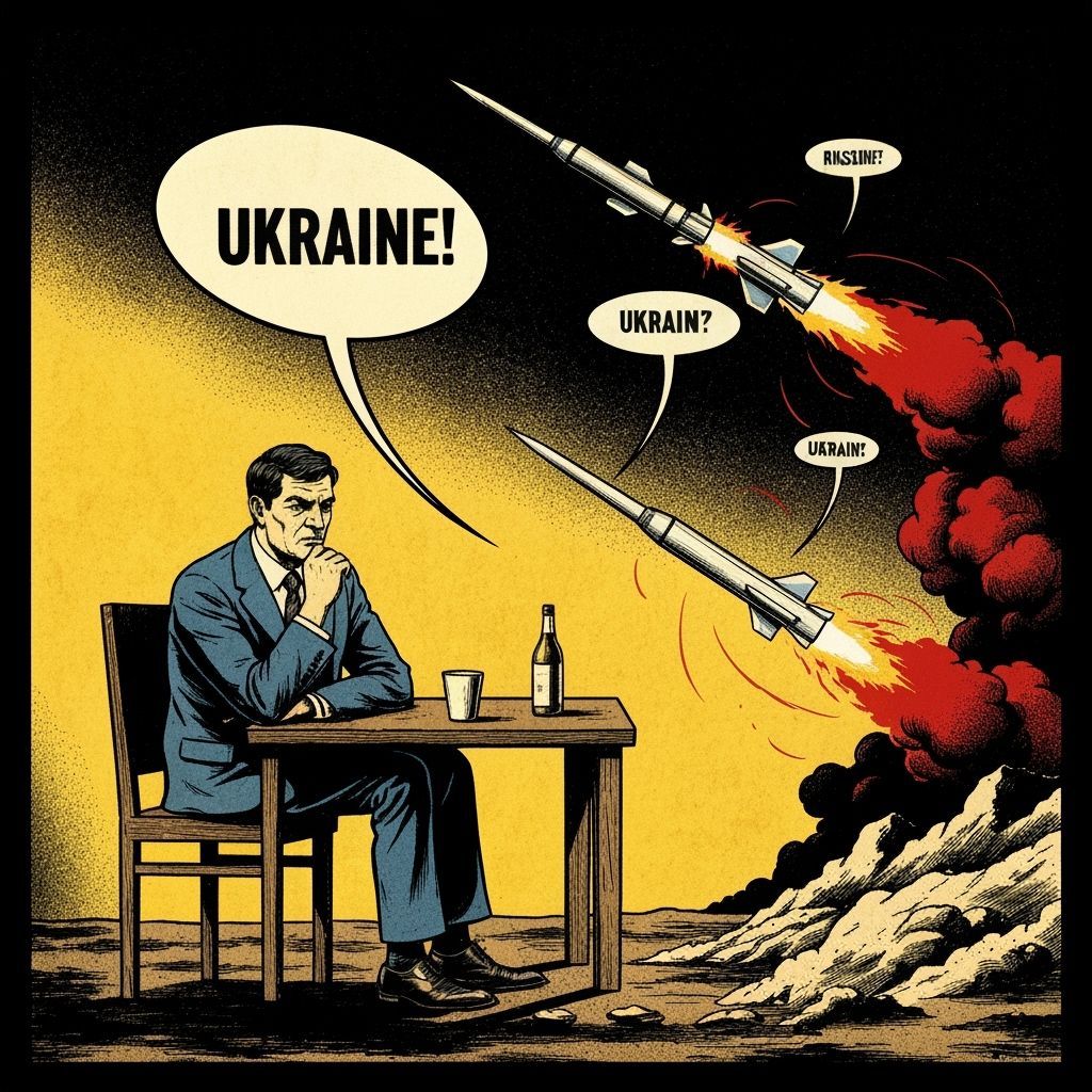 Ukraine & Russia Satirical Art: Missiles Replace Words
