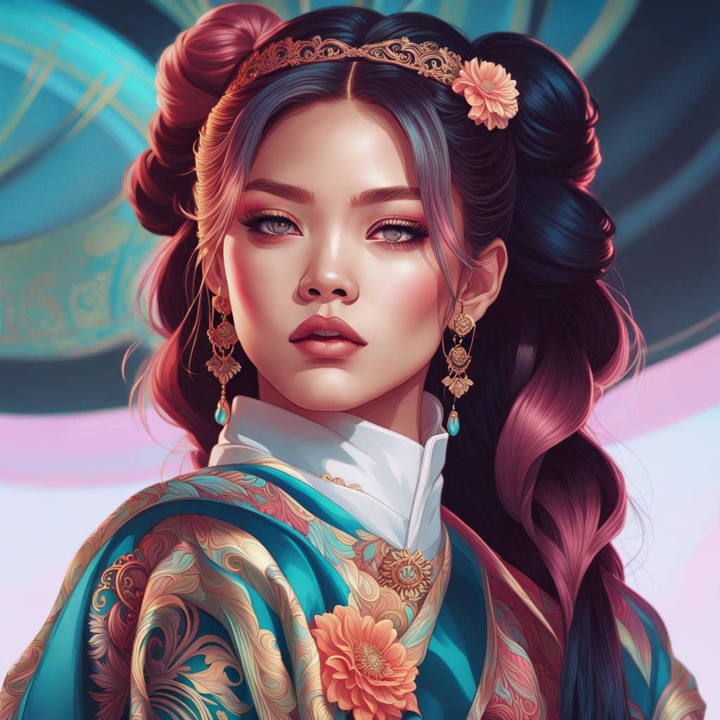 Vibrant Portrait Inspired by Alphonse Mucha and Artgerm
