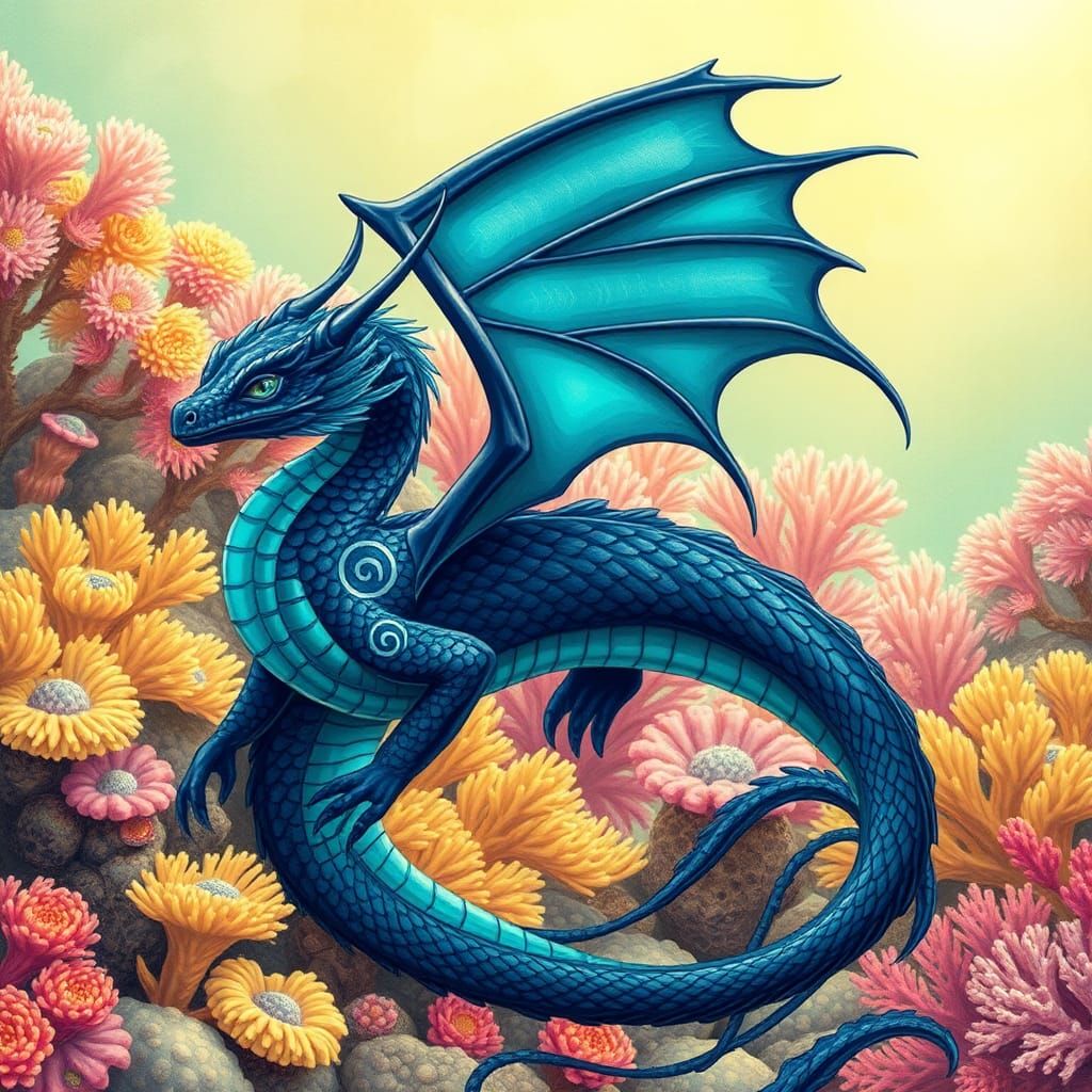 Navy Water Dragon with Iridescent Scales