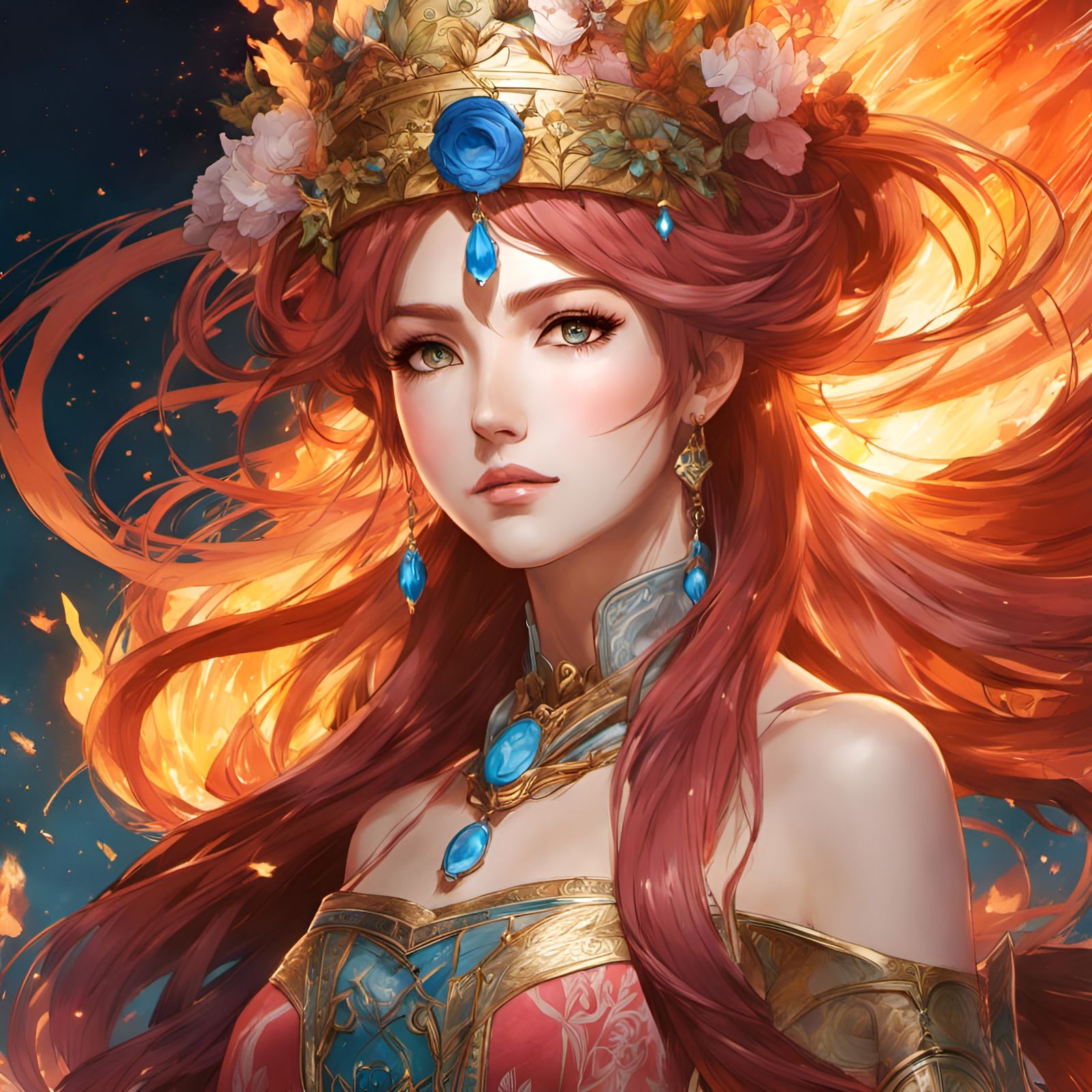 Anime Princess Portrait with Intricate Fantasy Motifs