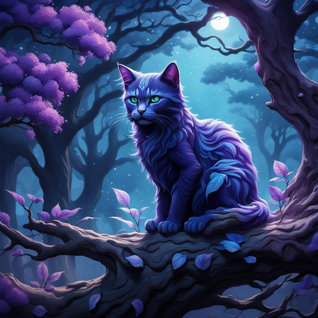 Mystic Cat on Tree: Fantasy Concept Art
