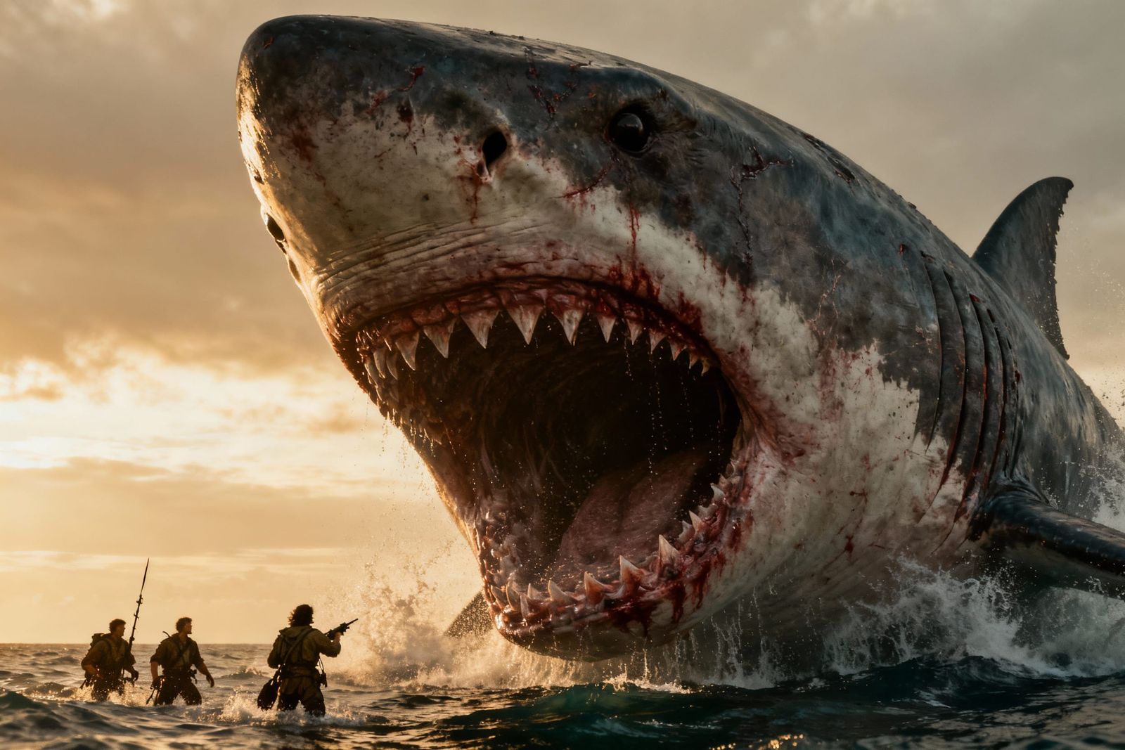 Epic Cinematic Scene: Hunters Pursue Blood Shark