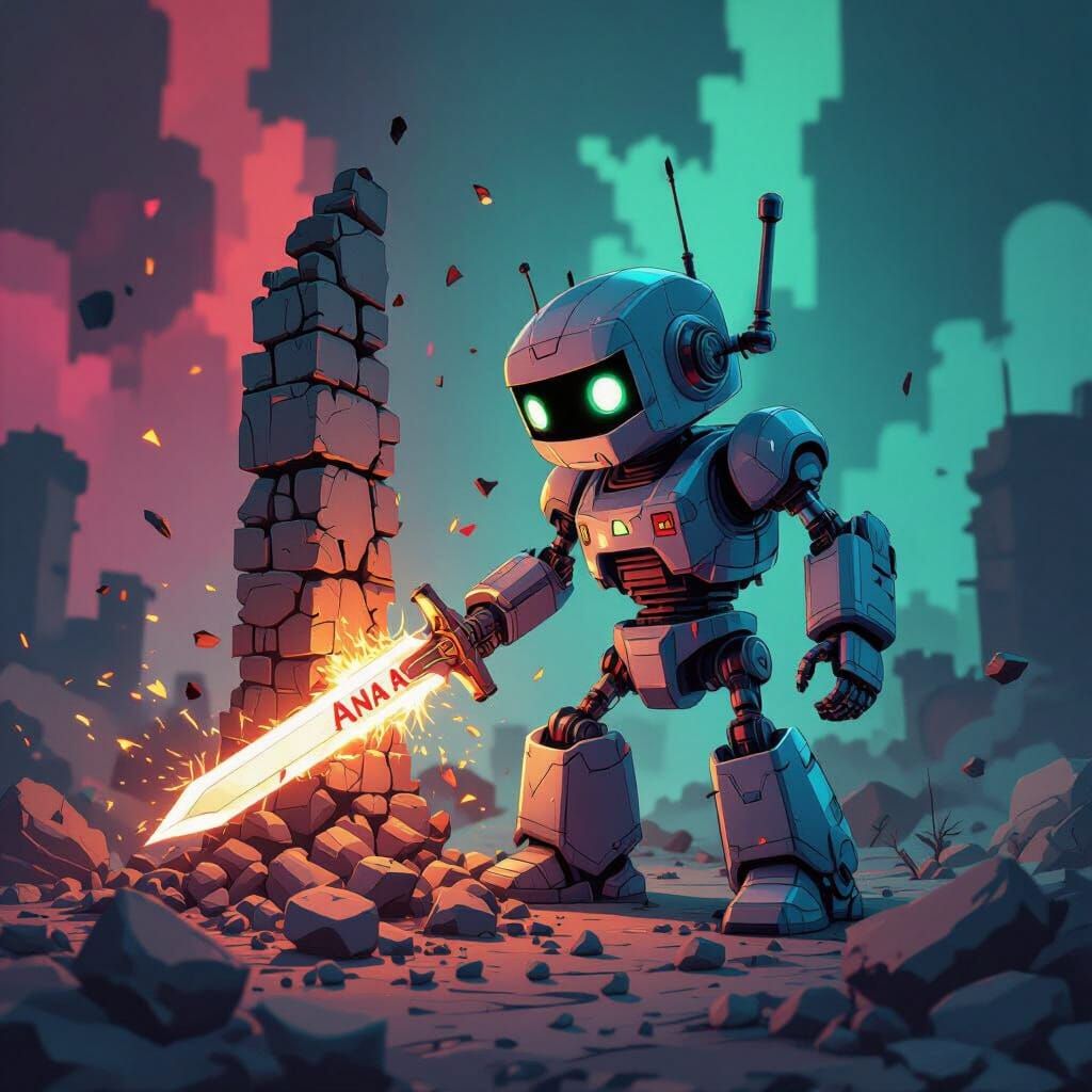 Small Robot Smashes Tower with Sword