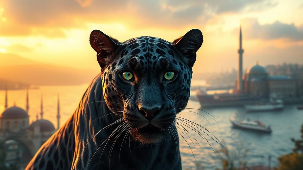 Mystical Jaguar Overlooks Istanbul in Surreal Style