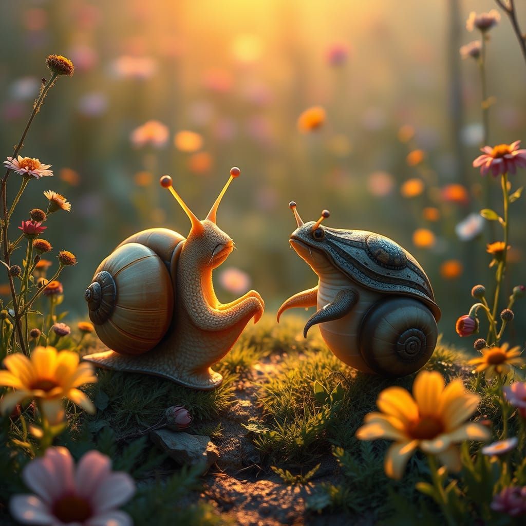 Whimsical Snail and Limpet Exchange Vows in a Lush Impressio...