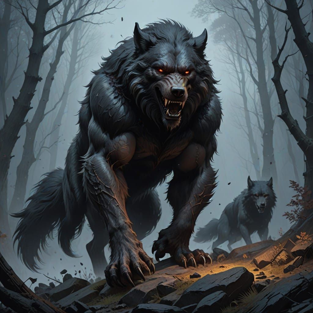Majestic Werewolf Emerging from Eerie Mist