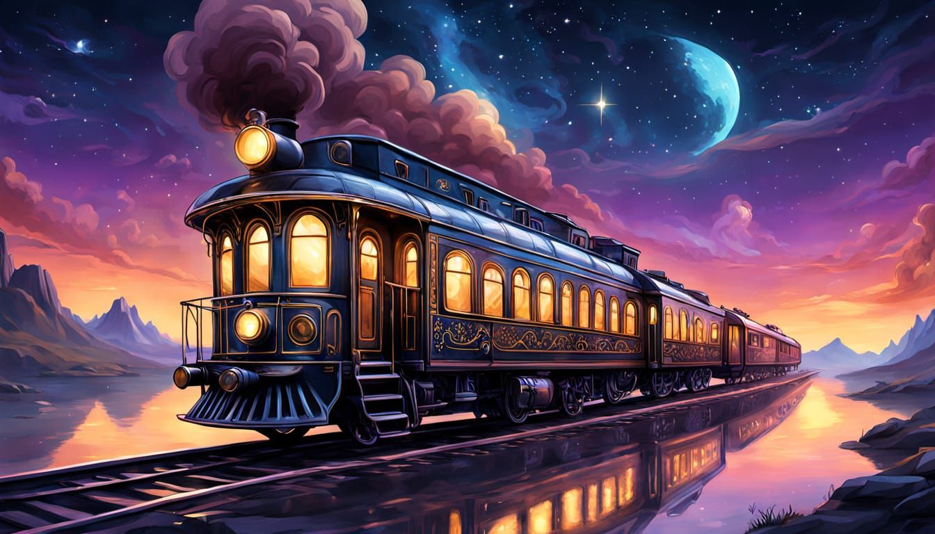 Whimsical 2.5D Steam Train in Starry Night
