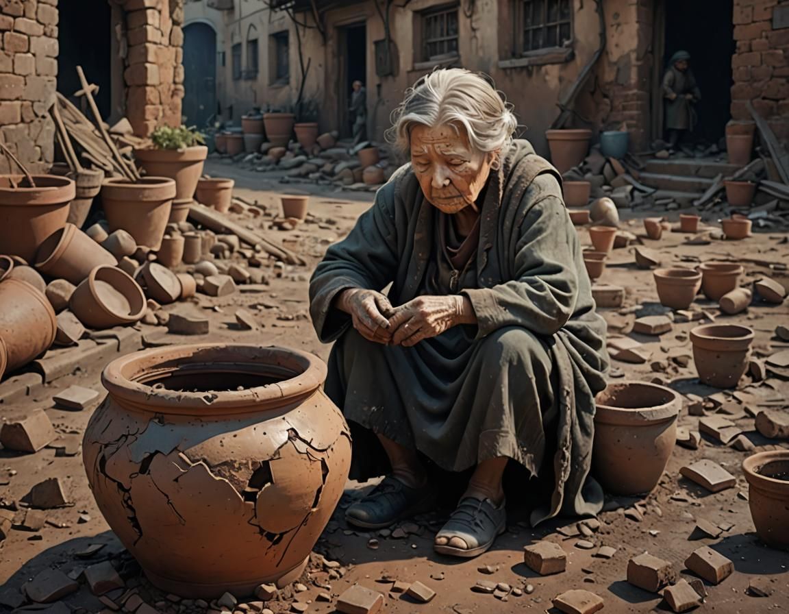 Broken Clay Pot and Weeping Woman