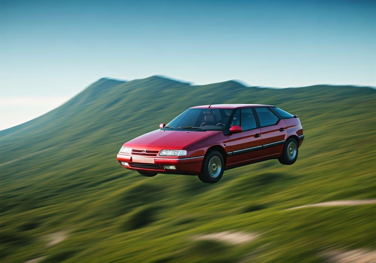 Futuristic Citroen XM Soaring Above Mountains