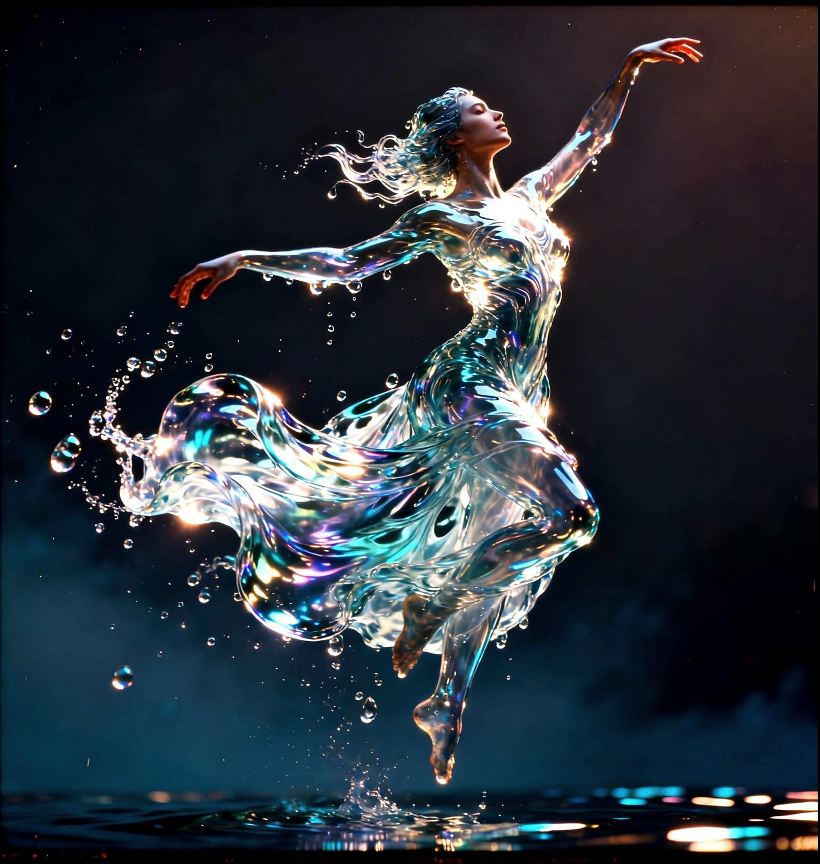 Divine Feminine Water Figure Dancing in Ethereal Light