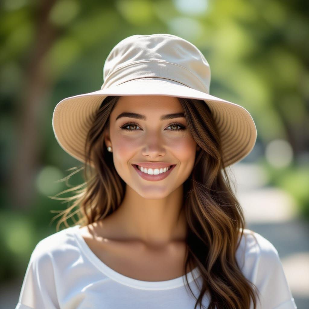 a wide-brimmed bucket hat