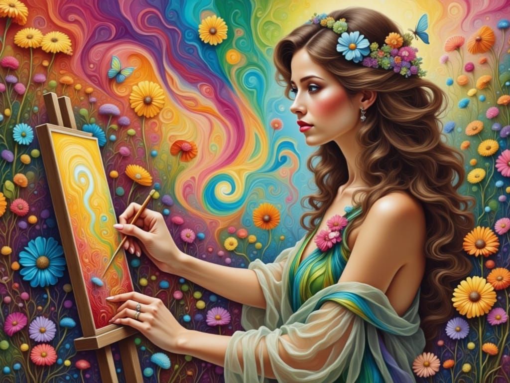 Artist's Dilemma in Vibrant Enchanted Forest