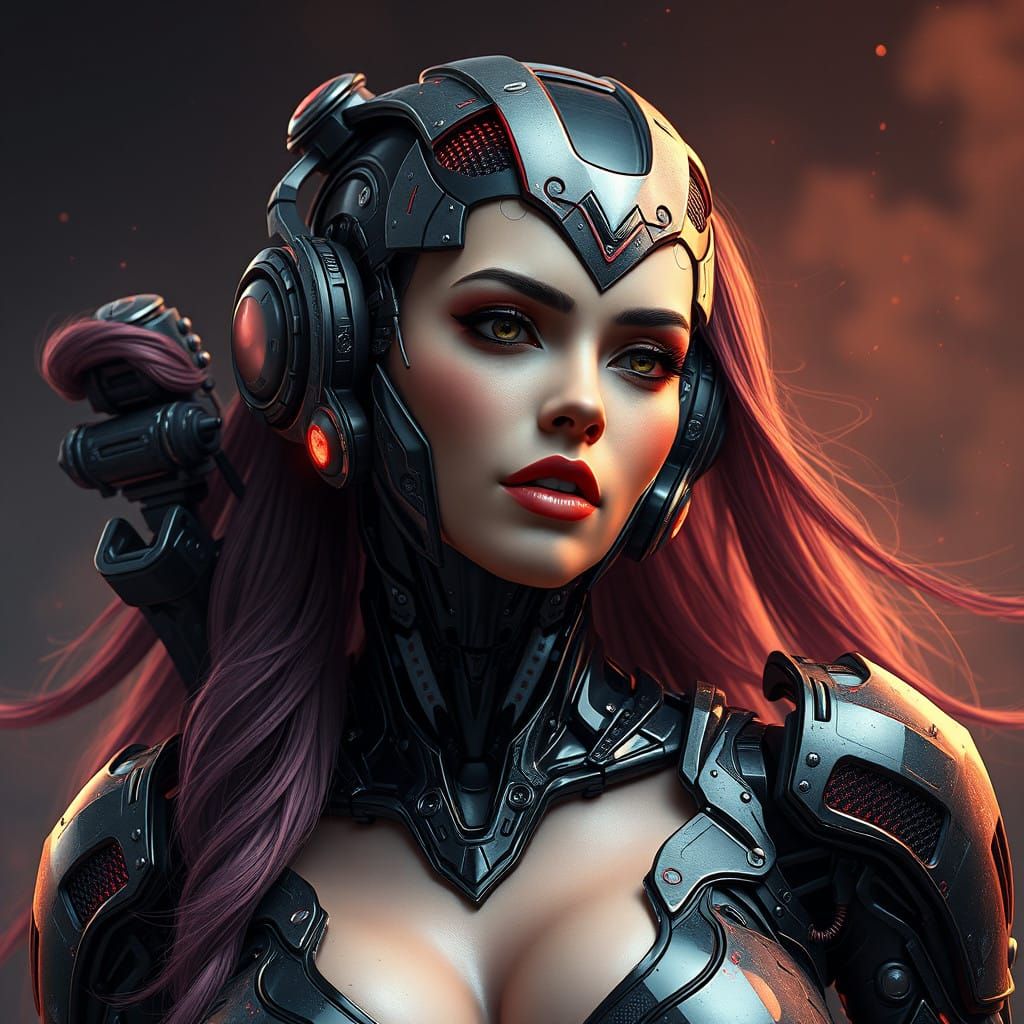 Ethereal Robot Goddess in Vibrant Fantasy Realm