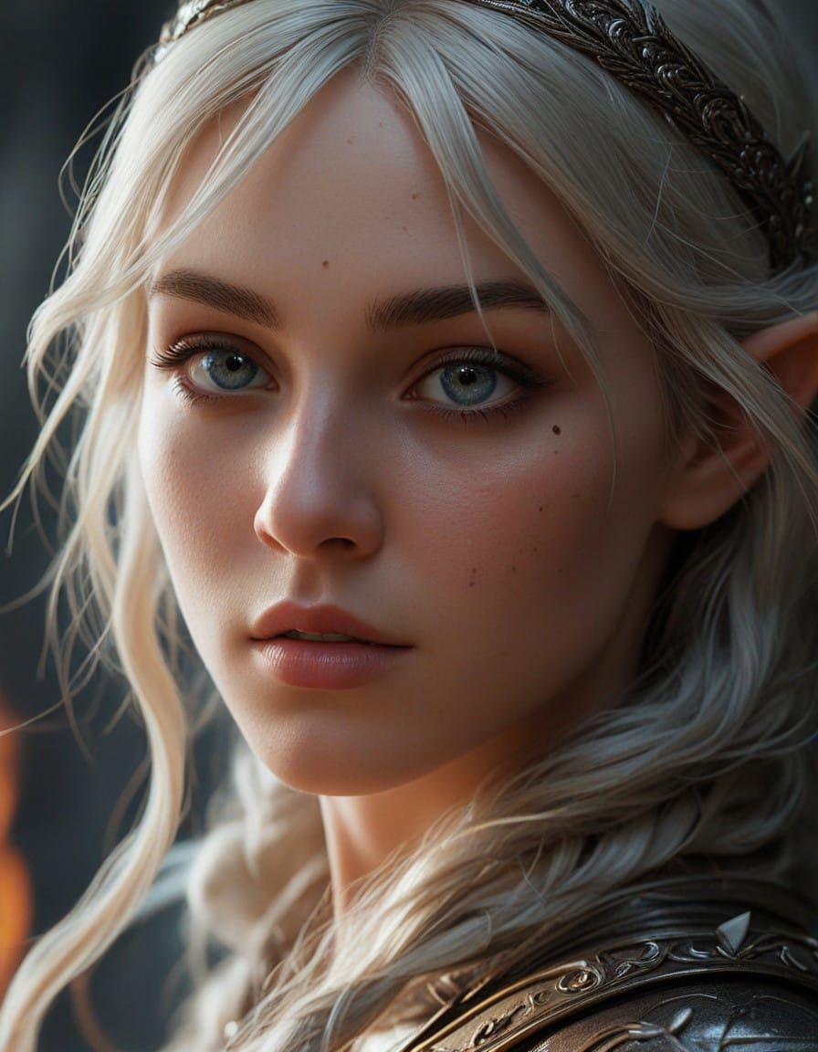 Mysterious Elven Princess in Darkened Hallway