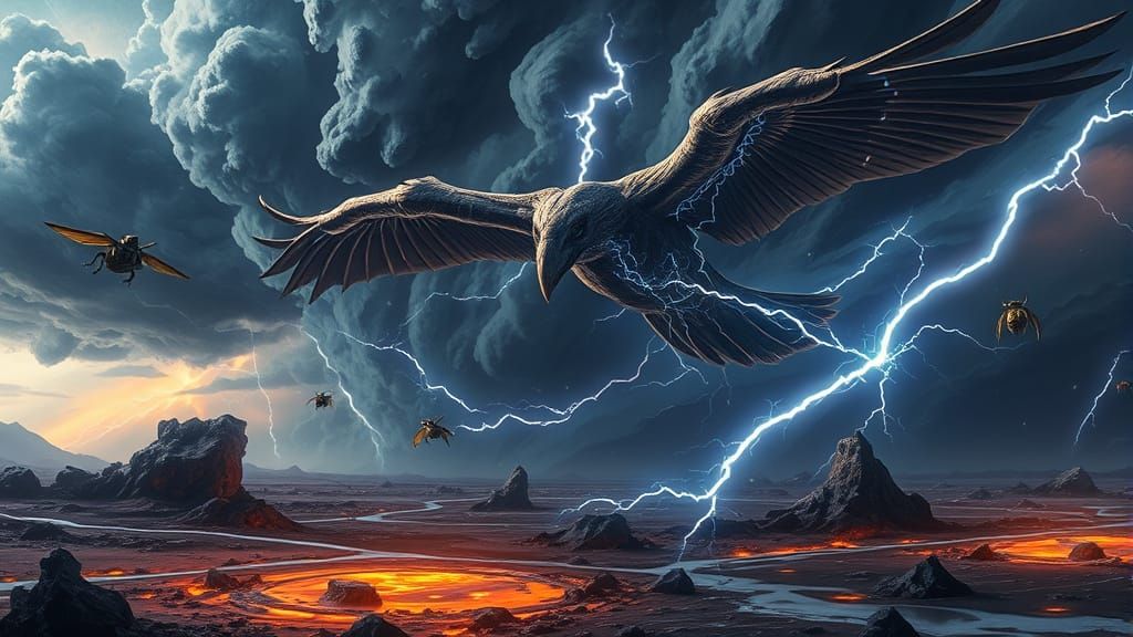 Cyberpunk-Style Birds of Stormy Exoplanet