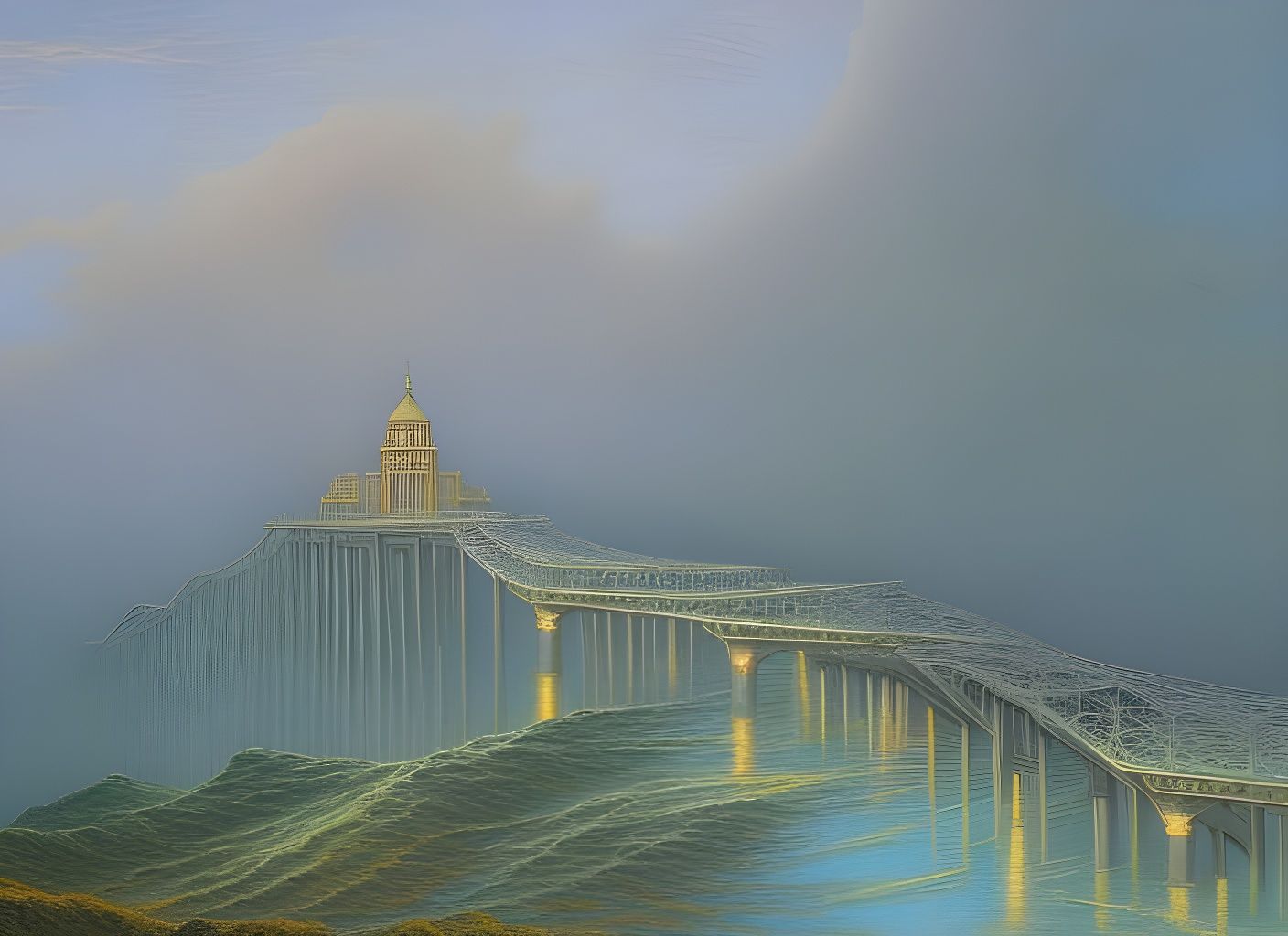 Surreal Landscape with Impossible Architecture