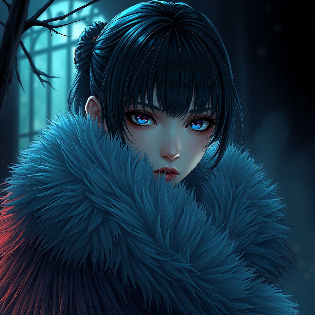 Brooding Emo Girl in Fur, Digital Art