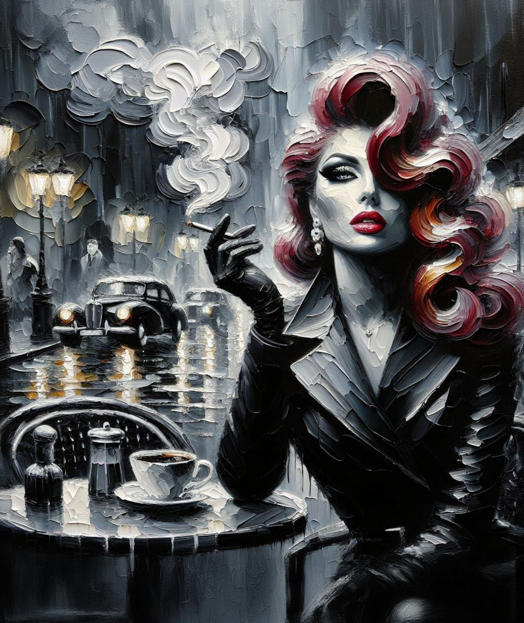 Red and Dangerous - (Noir in Impasto style)