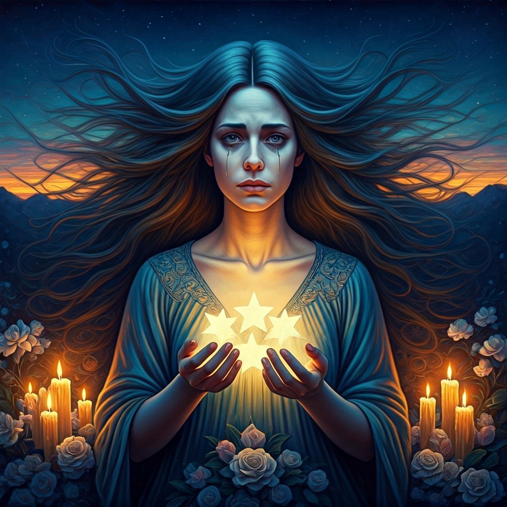 Mystical Woman with Stars, an Oil Painting