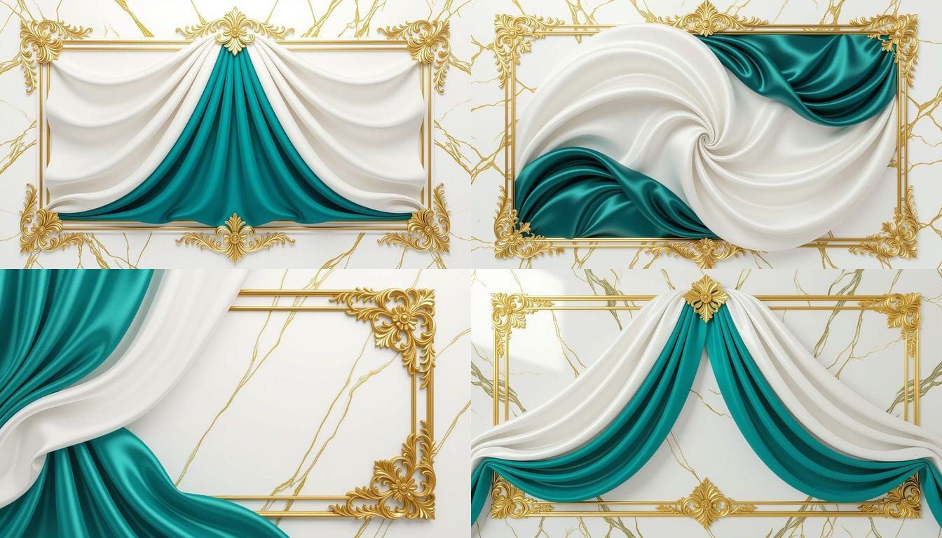Elegant White Silk & Teal Satin Wall Panel Design