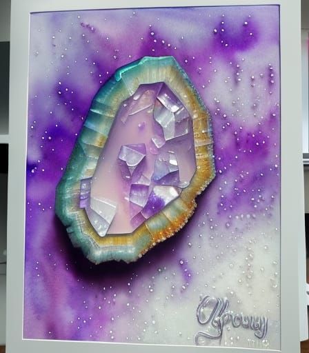 Vibrant Watercolor Geode in Art Deco Style