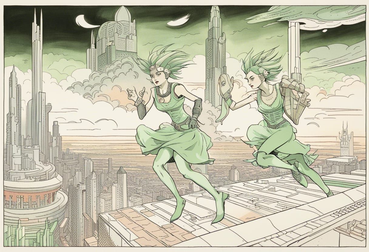 Barsoomian Women Run on Mars in Art Deco City